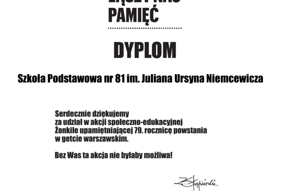 Dyplom za udział w 10 edycji akcji Żonkile