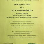 Dyplom dla Julii Chromińskiej